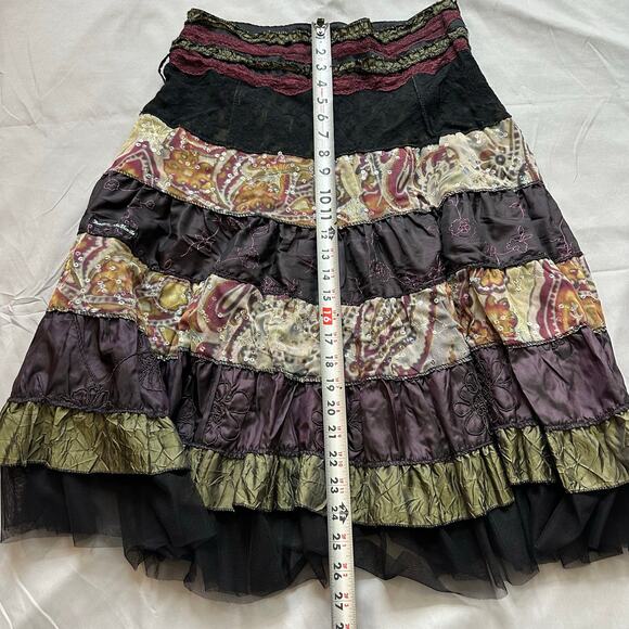 Des Fillas A LA Vanille Paris Boho Patchwork Multicolor Paisley Lace Skirt- M/L - Picture 6 of 8